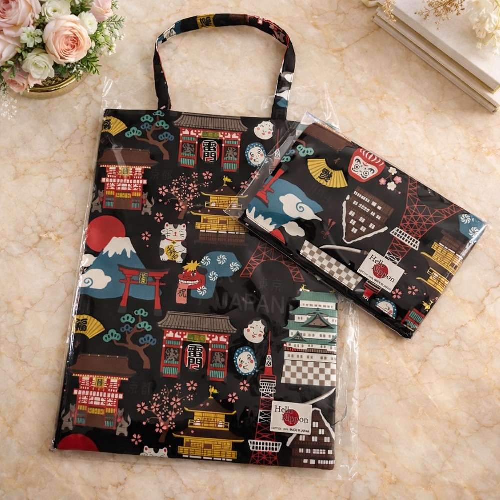 Japanese Themed Tote Bag and Pouch Set